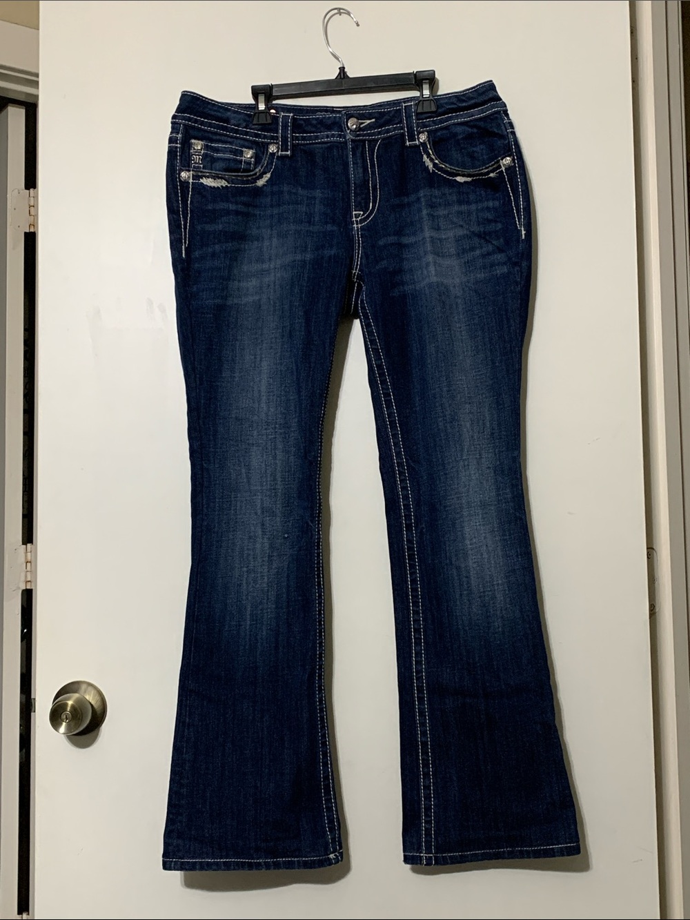 Miss Me Deep Indigo Flare Jeans with Contrast Stitching